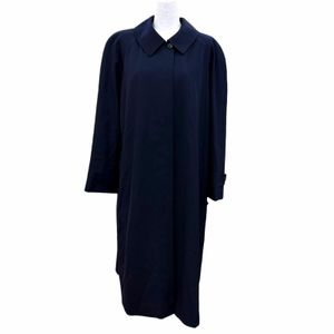 Excellent condition☆Burberrys vintage 100% wool coat with logo buttons, concealed placket, long length, navy, size 15, authentic, women's.