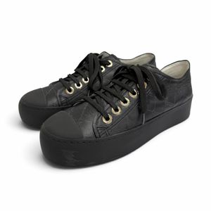 Excellent condition △CHANEL 25SS G46368 Leather Coco Mark Logo All-over Print Lace-up Low-cut Sneakers Black Size 36 Made in Italy Women's