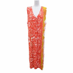 최상급 컨디션☆PLEATS PLEASE ISSEY MIYAKE PP81-JE722 패턴 디자인 롱 베스트 오렌지 계열 4 일본제 정품 여성용