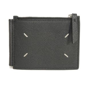 Pre-owned Maison Margiela money clip wallet with foil-stamped logo, grained calfskin leather, silver finish, coin case, card case, 4 stitches, black, bi-fold wallet, SA1UI0018 P4745 T8013