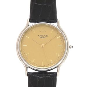 สภาพเหมือนใหม่ ไซโก้ เครดอร์ (SEIKO Credor) 8J81-6A30 SS หนัง ควอตซ์ นาฬิกาข้อมือแบบอนาล็อก สีทอง 0746【มือสอง】