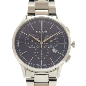 EDOX Les Vauberts Chronograph 10236 SS Blue Quartz นาฬิกาข้อมือแบบอนาล็อก หน้าปัดสีน้ำเงิน 0756【มือสอง】