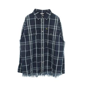 【二手】迪奧 (Dior) 男士長袖寬鬆棉質襯衫，飾有刺繡流蘇格紋圖案和標誌 - 二手