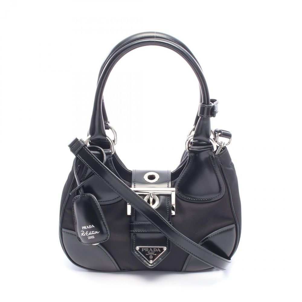 [중고] Prada PRADA 손가방 MOON 1BA381 블랙 나일론 레더 Re-Edition 2002 문 패디드 백 여성용 Used A