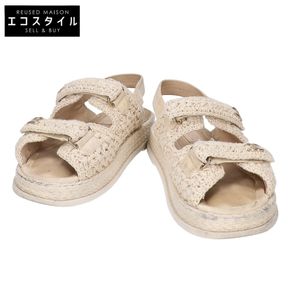 Chanel G46339 Coco Mark Crochet Strap Sandals, Size 39 [Used]