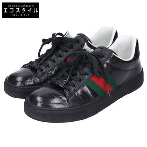 Gucci 760774 Black Web Stripe Women's Sneakers Ace Leather 38 1/2 [Used]
