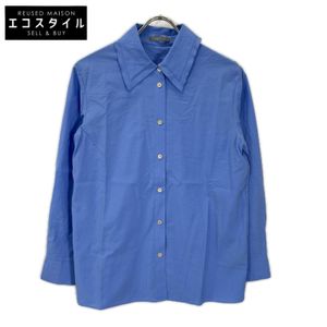 Theory Luxe 03-5108230, 2025 model, Blue Rayon Ruffle Collar Long-Sleeve Shirt Blouse, Size 38 [Used]