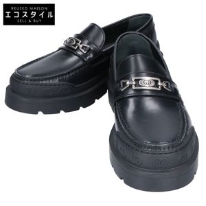 Gucci 761519 Black Leather Sherling Loafers, Size 6 1/2 [Used]