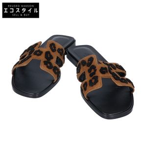 Hermes 에르메스 레오파드 블랑 퓌메 오란 가죽 샌들 38 1/2【중고】