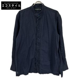 ISSEY MIYAKE MEN ME51FJ089 네이비 밴드 칼라 프론트 배색 린넨 긴팔 셔츠 3【중고】