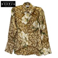 Christian Dior 63H2715591 Gold Silk 100% CD Button Botanical Design Shirt Size S [Used]