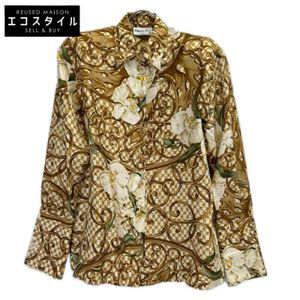 Christian Dior 63H2715591 Gold Silk 100% CD Button Botanical Design Shirt Size S [Used]