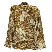 Christian Dior 63H2715591 Gold Silk 100% CD Button Botanical Design Shirt Size S [Used]
