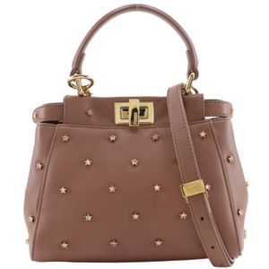 FENDI Peekaboo XS 手提包，兩用單肩包，星形鉚釘，8BN309，小牛皮，粉紅色，斜挎包，單肩包，手提包，兩用，旋扣，女士 [二手]