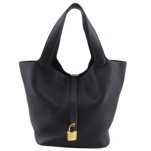 Hermes Picotin Lock 22 MM Handbag, Taurillon Clemence Leather, 2021 Model, Black/Gold Hardware, Z Series, Handbag with Belt Buckle, Women's [Used]