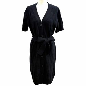 Excellent condition ★ HERMES 24SS 4E2522D3 100% Virgin Wool Long Cardigan with Belt, Sellier Buttons, H Motif, Black, Size 36, Made in Italy, Authentic, Women's