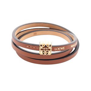 [Used] LOEWE Anagram Twist Braun Leather Bangle GP (Gold Plated) Twist Bangle Women's Used A