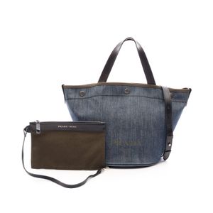 [중고] Prada PRADA 토트백 DENIM+CITY CALF 2WAY 블루 데님 레더 2way 토트 여성용 Used B