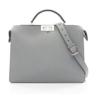 【二手】 FENDI Peekaboo ISeeU 中型兩用手提包 7VA529 藍灰色皮革 Peekaboo ISeeU 中號 男士二手 A