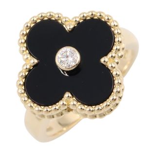 [Pre-owned] Van Cleef & Arpels Vintage Alhambra Ring, Onyx 1PD Ring, VCARA41000, 18K (Yellow Gold), Diamond.