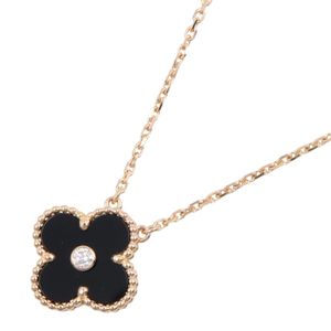 [Pre-owned] Van Cleef & Arpels Vintage Alhambra Necklace, 1PD Onyx Necklace, Neck Circumference 37/41.5cm, K18PG (Pink Gold), Diamond, Vintage Alhambra 1PD Onyx Necklace