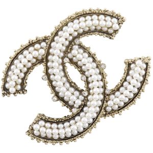 Chanel Coco Mark Brooch, Metal x Faux Pearl, 2013, Silver, Grade 13A, Approx. 22.7g, Women's [Used]