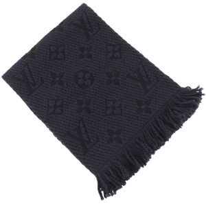 LOUIS VUITTONEcharpe Logo Mania 圍巾，Monogram 圖案，413287，羊毛，海軍藍，男女通用 [二手]