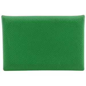 Hermes Calvi Card Case, Veau Epsom Leather, 2023 Model, Green, Condition B, Snap Button, Unisex [Used]