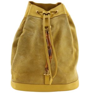 Gucci Bamboo Backpack/Daypack, Vintage Gucci, 003.2855.0043.0, Suede x Leather, Yellow, Shoulder Bag, A5 Size, Drawstring, Women's [Used]