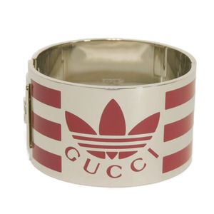 Used GUCCI enamel stripe large cuff bracelet with interlocking G and Trefoil logo, size S; Adidas metal RED bangle.