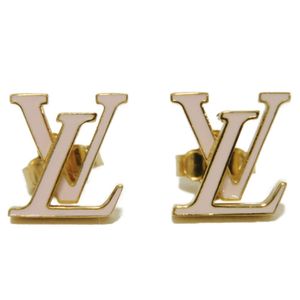 Pre-owned Louis Vuitton LV Iconic LV Signature Pastel Gold Stand Logo Enamel Light Pink Earrings M01136