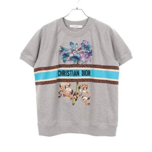 【중고】 Dior 스웨트 플라워 자수 로고 반팔 코튼 스웨트 여성용 Used A