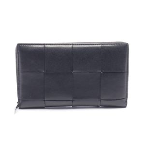 【중고】 BOTTEGA VENETA 카세트 장지갑 814649 블랙 레더 맥시 인트레치아토 카세트 라운드 장지갑 여성용 Used B