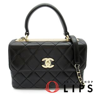 Chanel 샤넬 Trendy CC 탑 핸들 플랩 백 A92236 램스킨 여성용 손가방
 블랙【중고】