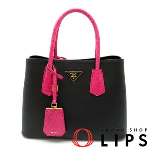 Prada 더블 크로커다일 핸들 2WAY 손가방 1BG887 사피아노/크로커다일 여성용 손가방
 블랙/핑크【중고】