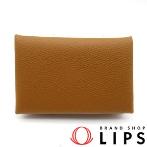 Hermes Calvi Card Case, Veau Epsom Leather, Women's, Gold [Pre-owned]
