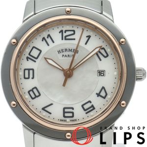Hermes 에르메스 클리퍼 나크레 여성용 시계 자개 Clipper Ladies CP1.321 GP/SS 여성용 시계 화이트 자개 폴리싱 완료 미품 【중고】