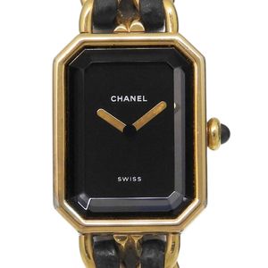 Chanel Premiere M watch, H0001, gold plated leather strap, quartz movement, analog display, black dial, women's. [Used]