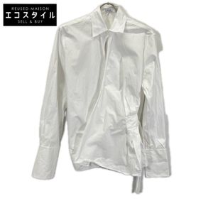 Loewe S540Y05XBL 白色垂褶襯衫，附皮革貼片，尺寸 32 [二手]