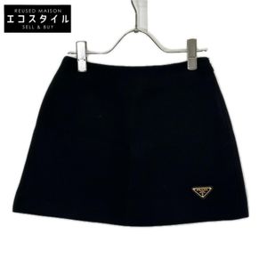 Prada 2024년형 P144Y S000 블랙 트라이앵글 로고 울 미니스커트 38【중고】