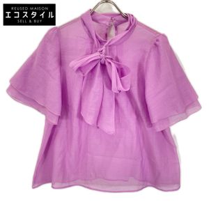 ANAYI Purple Spun Organza Bow Tie Short-Sleeve Blouse, Size 38 [Used]