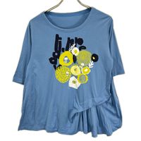 Cube-Cube / Sensounico 14118056 เสื้อยืดผ้าฝ้ายพิมพ์ลายดอกไม้ สีน้ำเงิน ไซส์ 40【สินค้ามือสอง】