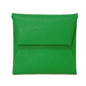 Pre-owned HERMES Bastia Verso Chevre Mysore Goatskin Rose Darling Green Light Pastel Pink Color Snap Button Coin Purse Wallet Unused Chevre Bamboo Coin Case 078479CKBB
