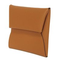 中古 HERMES エルメス バスティア エプソン カーフ ブラウン キャメル スナップボタン フラップ 小銭入れ 財布 未使用 ヴォーエプソン ゴールド コインケース H041054CK37