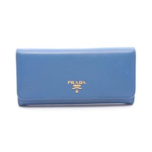 【중고】 Prada PRADA 사피아노 메탈 장지갑 1MH132 블루 사피아노 레더 메탈 로고 ZIP 장지갑 여성용 Used A