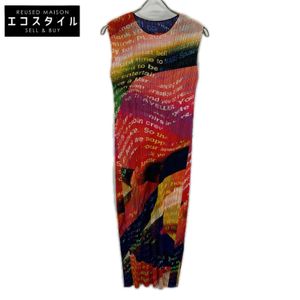 Pleats Please PP43JH674 Sunset Orange Pleated Voyager Sleeveless Dress, Size 3 [Used]
