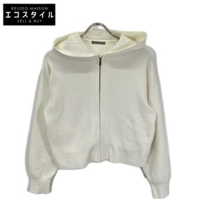 Theory Luxe 26SS 03-6103720 白色棉混紡拉鍊短版羅紋針織連帽衫 S32 [二手]