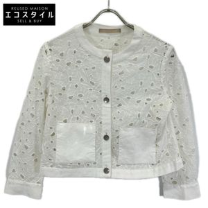 Theory Luxe 26SS 03-6204120 White Cotton Eyelet Collarless Jacket S32 [Used]