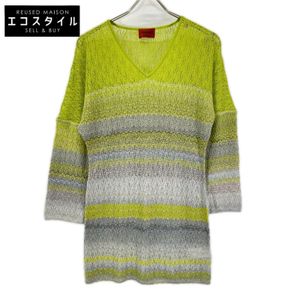 Missoni 綠色 x 灰色羊毛人造絲 V 領針織連身裙，38 碼 [二手]