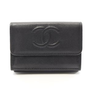 [Used] Chanel CHANEL Tri-fold Wallet Coco Mark Small Flap AP4655 Black Caviar Skin (Grained Calf) Coco Mark Small Flap Wallet